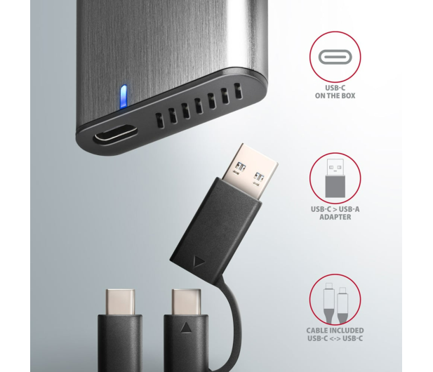 AXAGON EEM2-SG2 Obudowa zewnętrzna aluminiowa bezśrubowa USB-C 3.2 Gen 2 M.2 NVMe & SATA SSD + USB-A - USB-C redukcja - 1353424 - zdjęcie 9